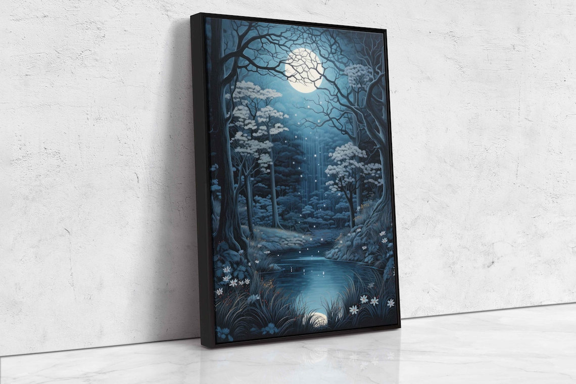 Enchanted Moonlit Forest Painting, Wall Art Print - Image 4