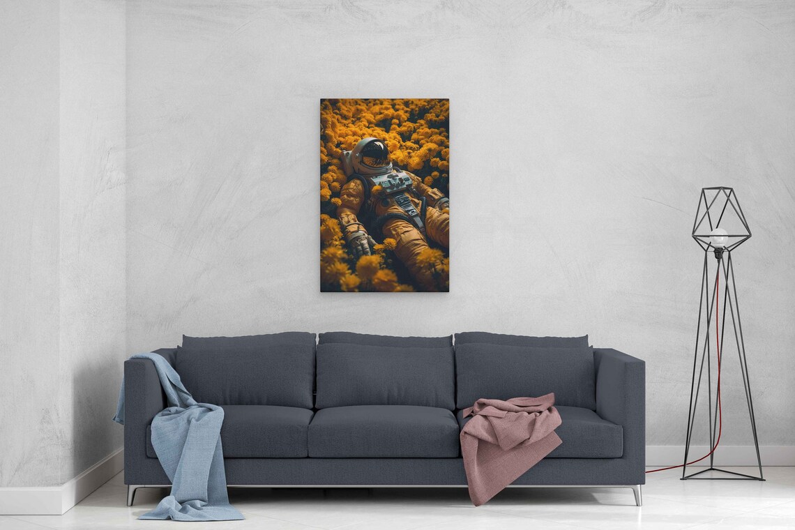 Astronaut Resting In Golden Flower Field Surreal Space Art Poster - Image 3