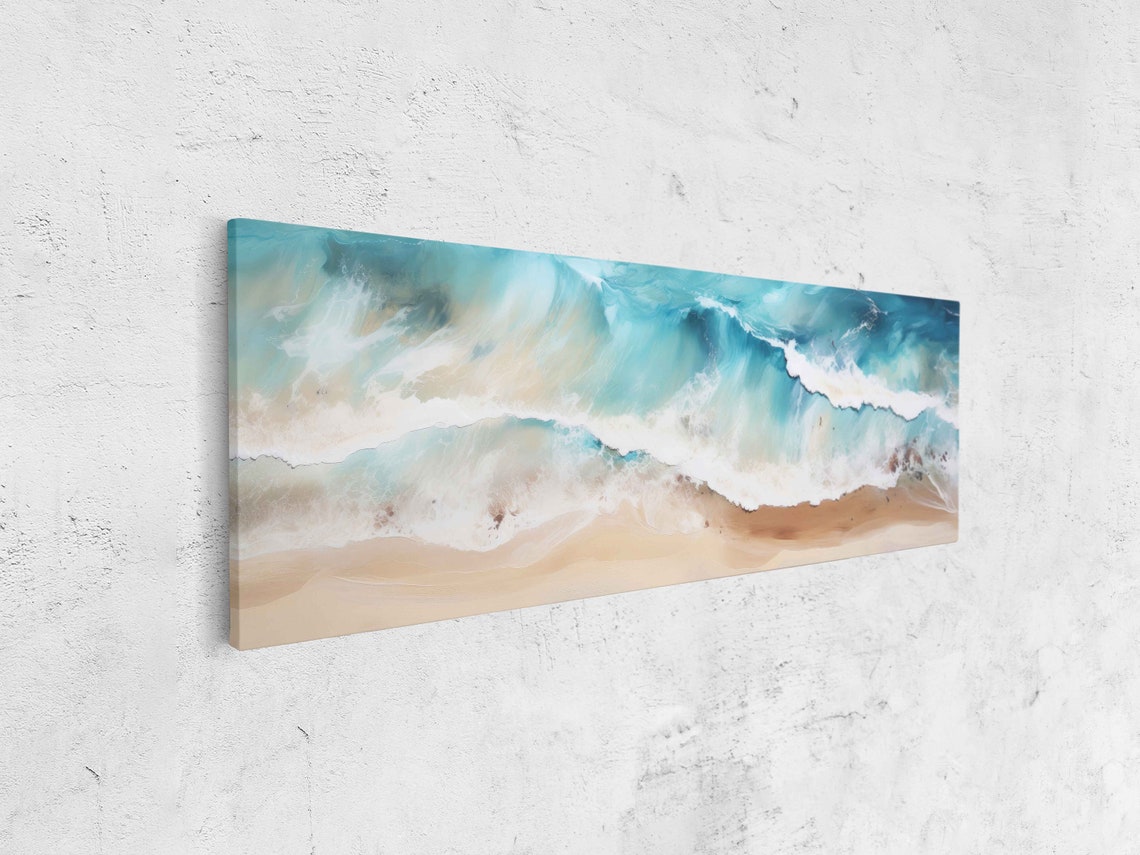 Ocean Waves Aerial View Beach Shoreline Turquoise Panoramic Wall Art - Image 4