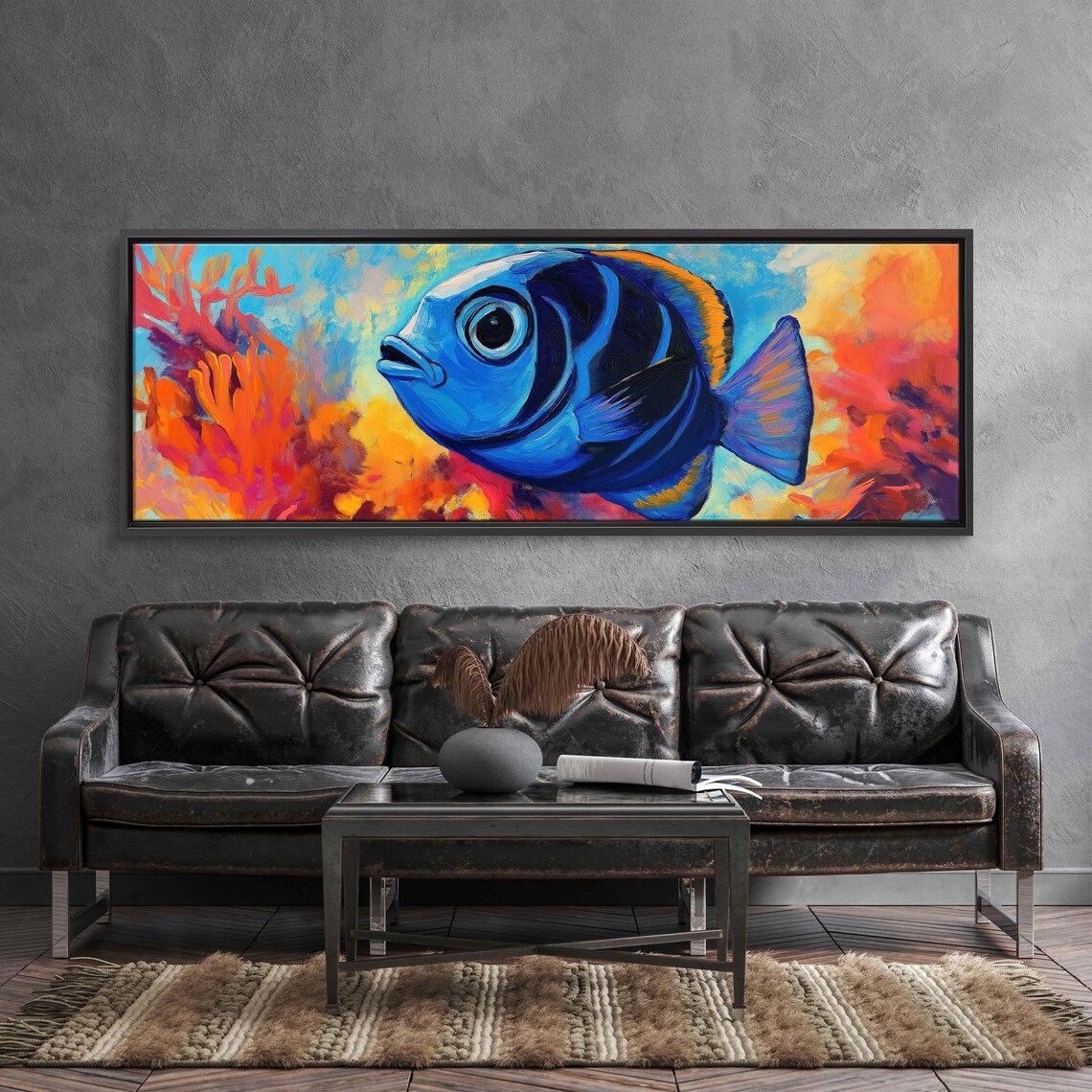 Blue Tang Fish Closeup Vibrant Coral Reef Underwater Acrylic Wall Art