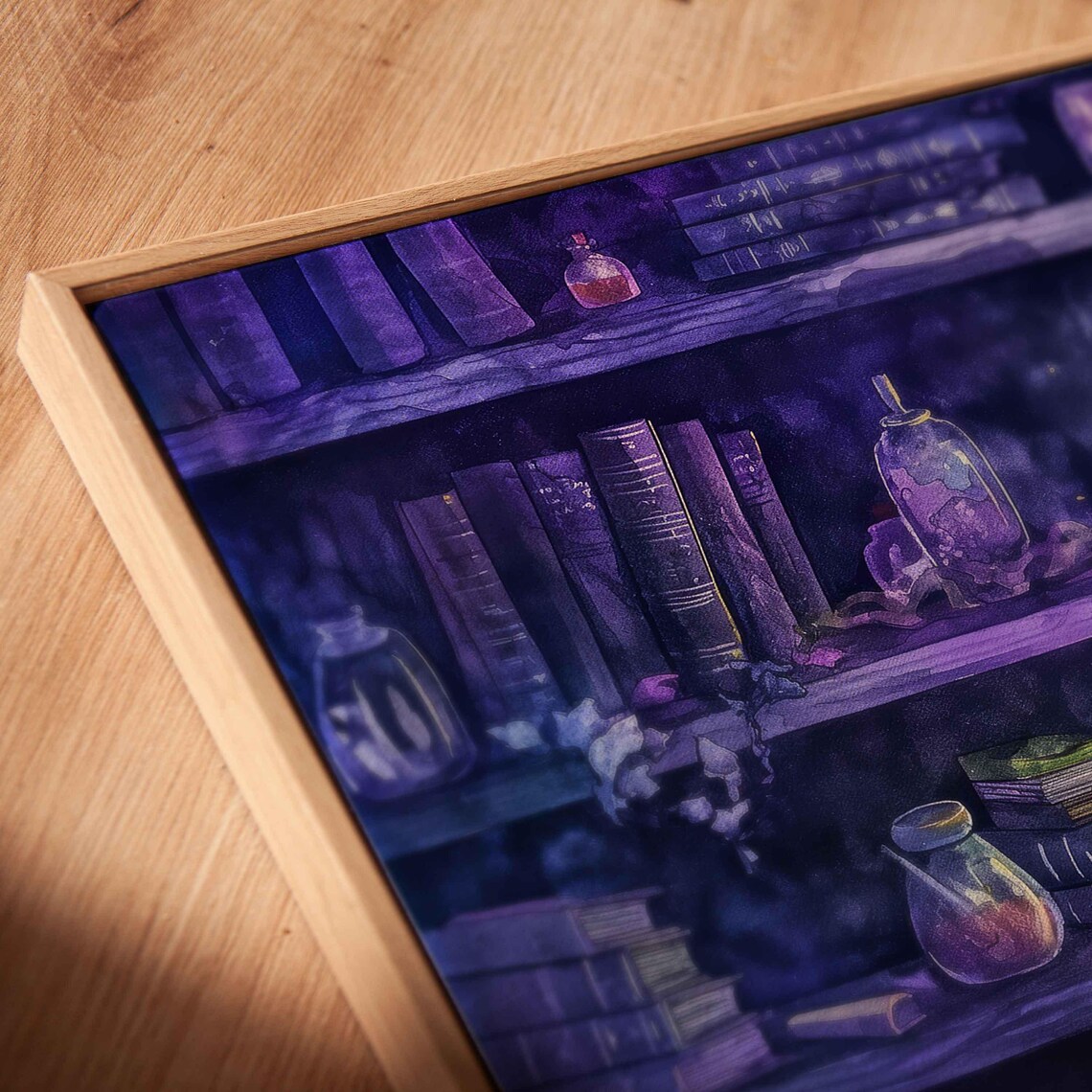 Whimsical Witch Library Bookshelves With Potions Halloween Watercolor Poster - Image 2