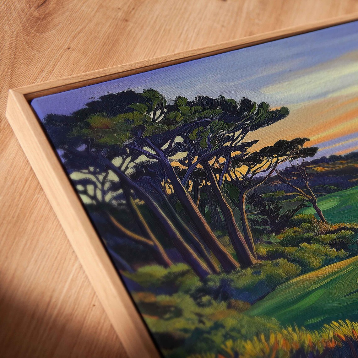 Coastal Golf Course Sunset Painting With Tall Pines Ocean View Poster - Image 2