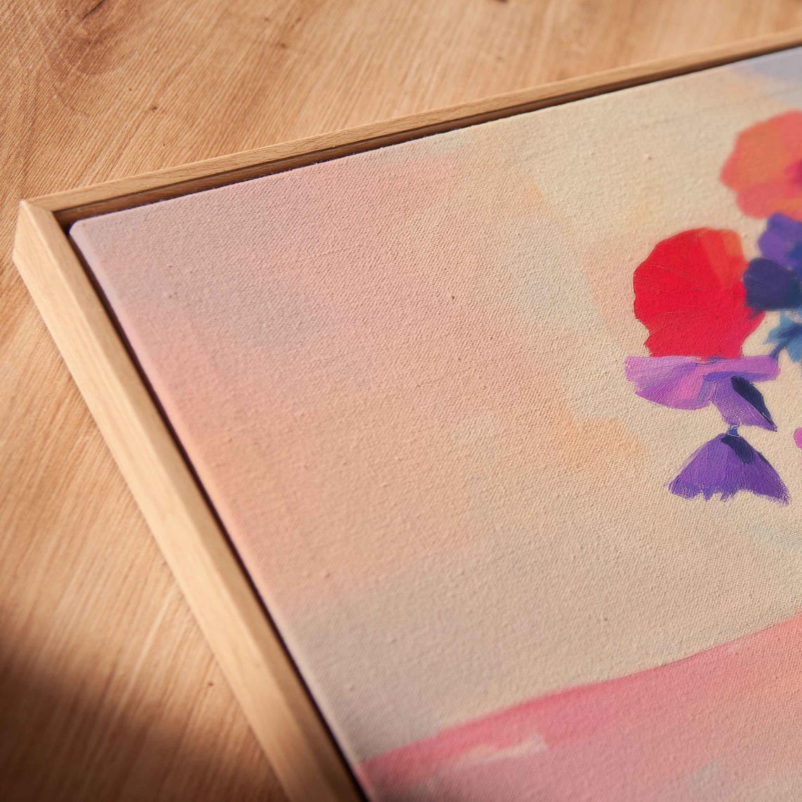 Red Violet Flowers In Blue Vase Impressionist Floral Art Poster - Image 2
