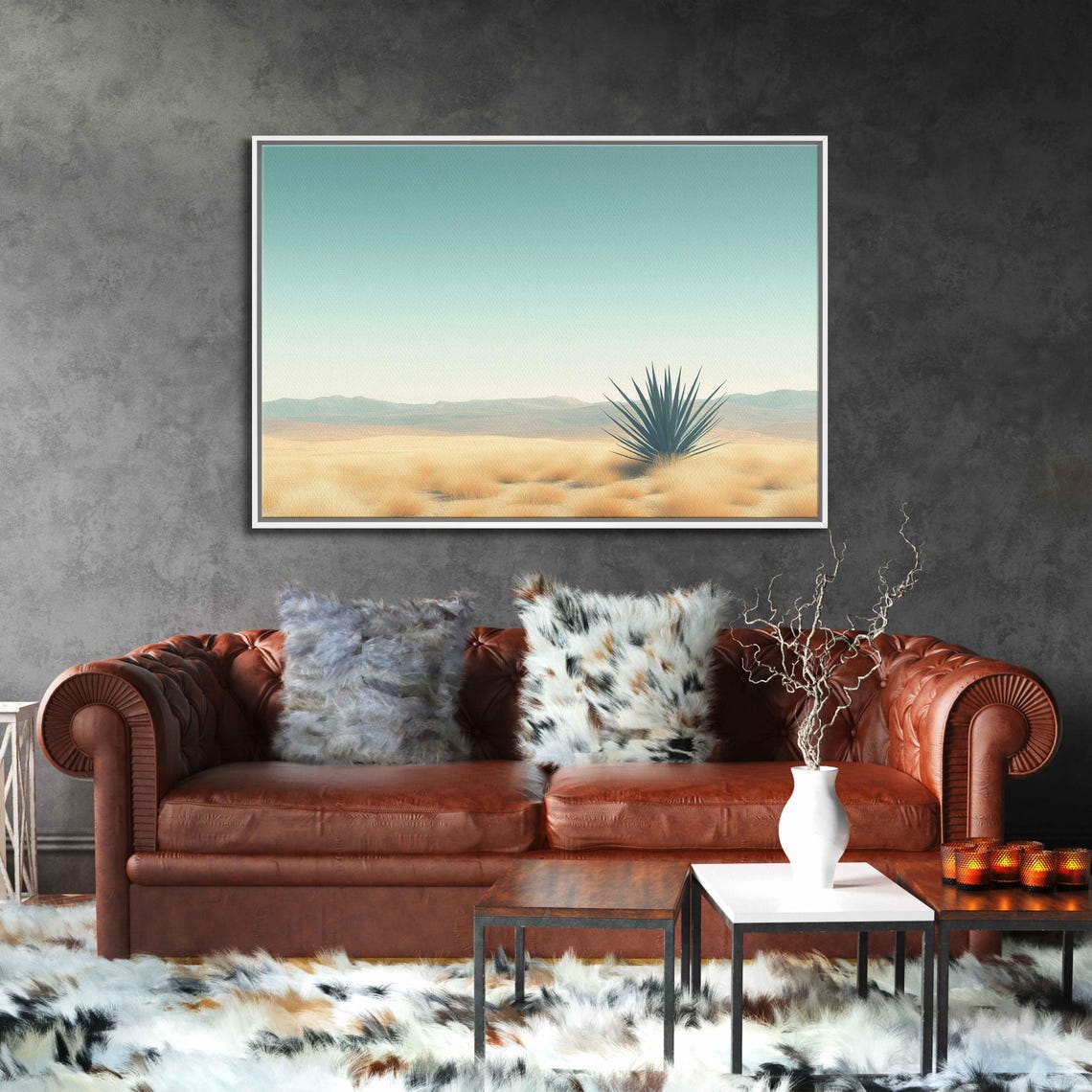 Minimalist Desert Scene With Lone Agave Under Teal Sky Poster - Image 3