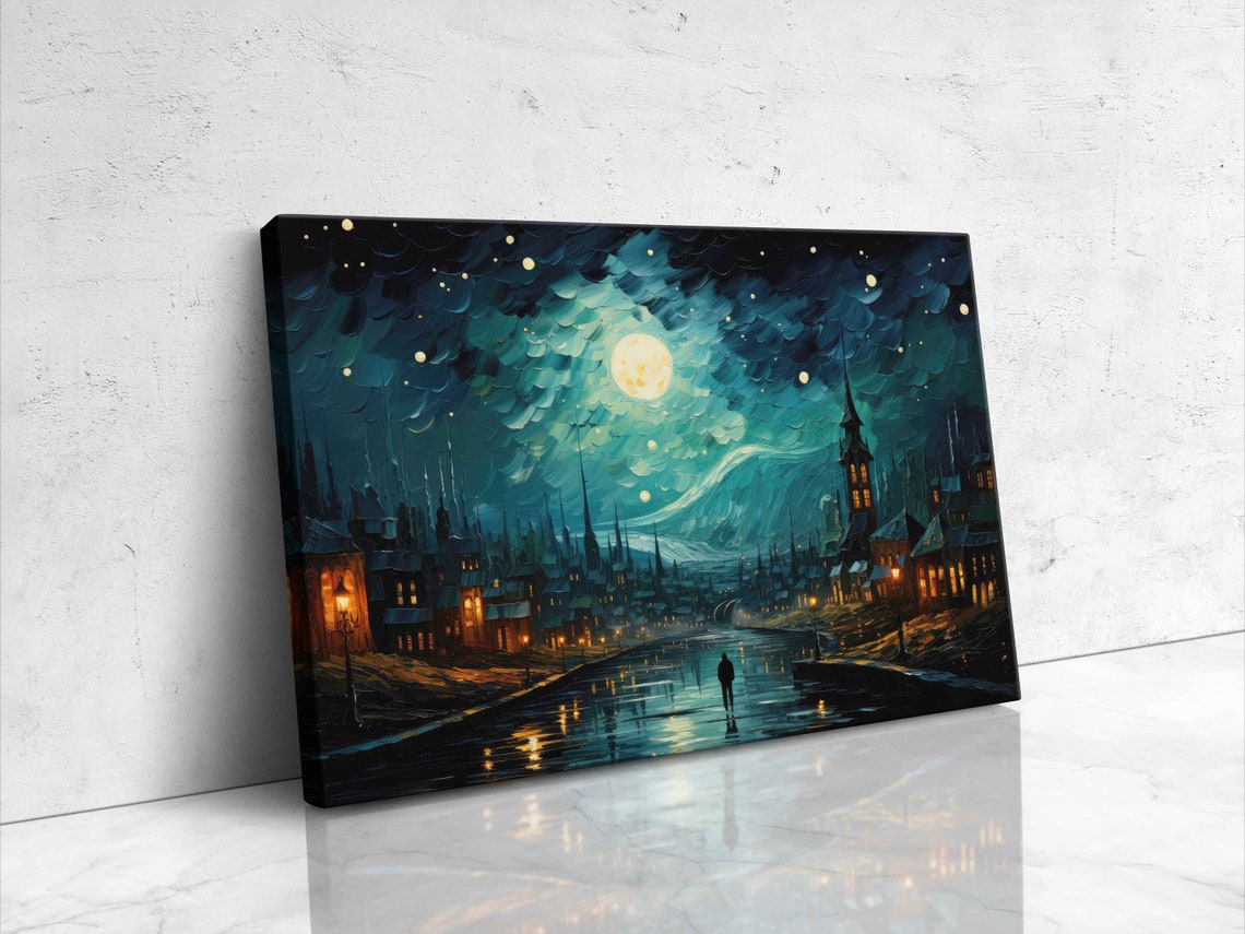 Spooky Moonlit Village Van Gogh Inspired Impressionist Painting Framed Print Ready To Hang - Image 4