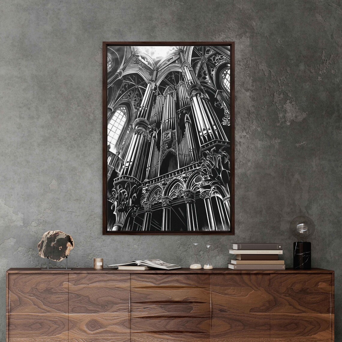 Towering Gothic Pipe Organ Cathedral Pipes Dark Ink Art Halloween Poster - Image 3