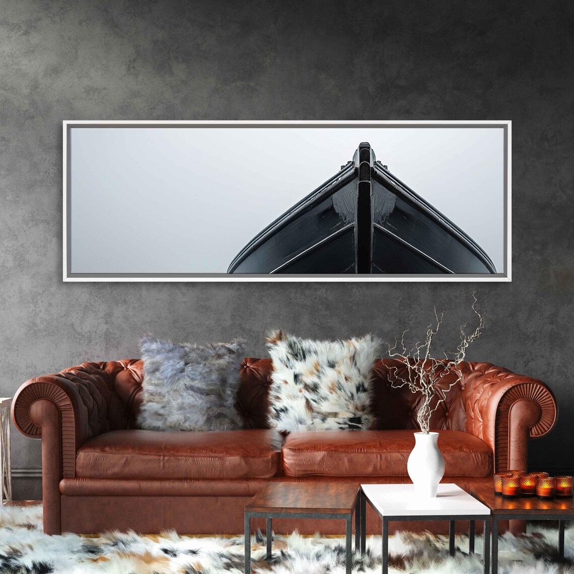 Black Boat Bow Minimalist Monochrome Ocean Photography Poster - Image 3