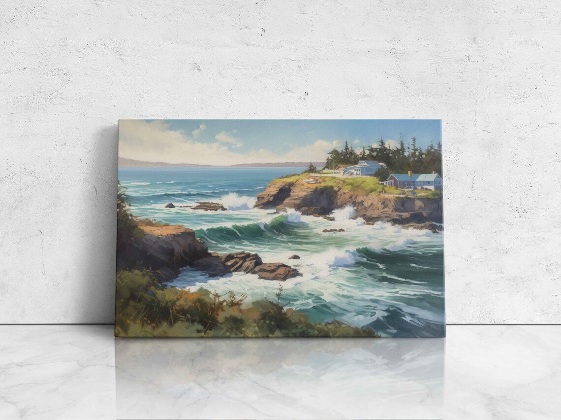 Depoe Bay Oregon Harbor Oil Painting Poster Print