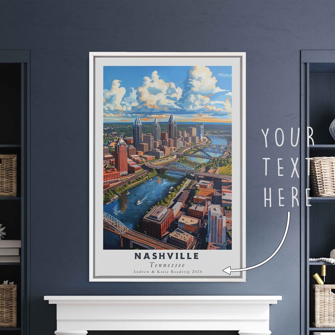 Nashville Tennessee Aerial Skyline Cumberland River Bridges Day Poster - Image 3