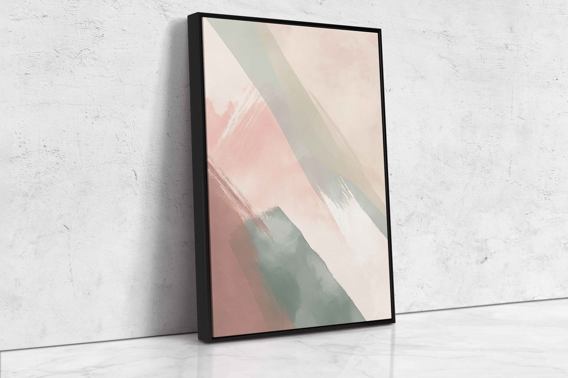 Rose Sage Green Diagonal Bands Pastel Abstract Painting Poster - Image 4
