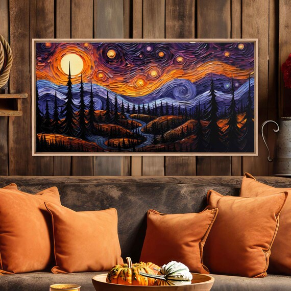 Starry Night Halloween Spooky Pine Forest Van Gogh Style Art Print