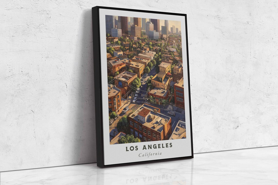 Los Angeles California Acrylic Painting Travel Art Framed Wall Art Framed Fine Art Poster Paper Print Travel Home Decor - Image 2