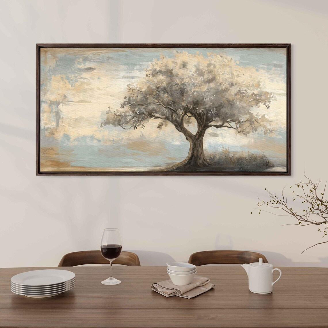Serene Blossom Tree Watercolor Painting Soft Neutral Tones Art Poster - Image 3