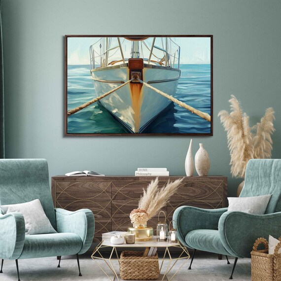 Sailboat Bow Front View Over Turquoise Ocean Waves Nautical Sailing Poster