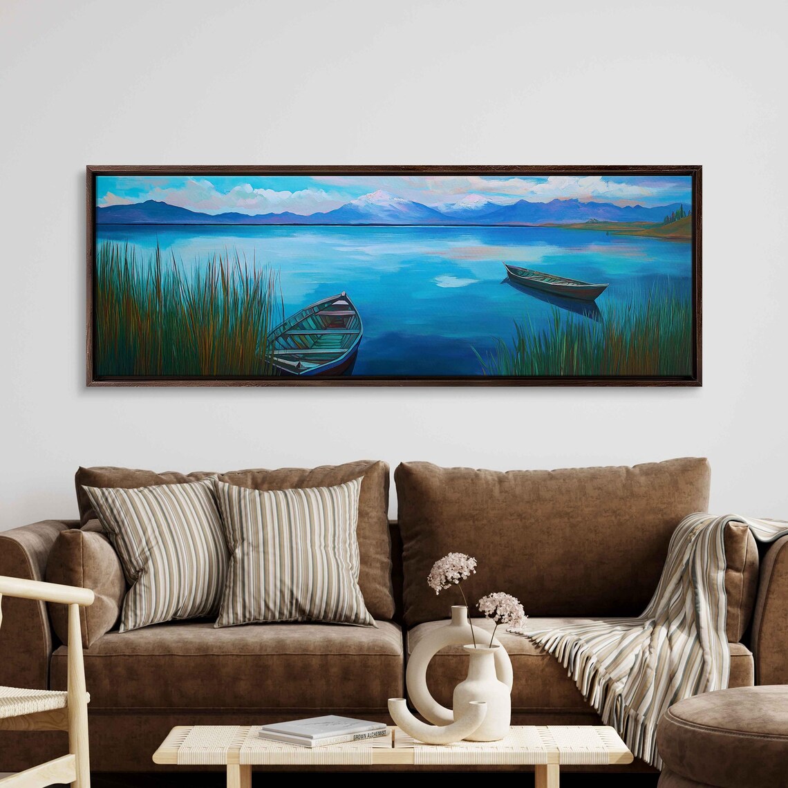 Lake Titicaca Acrylic Artwork Wall Art Print Reed Boats Surreal Colors Mountains - Image 3