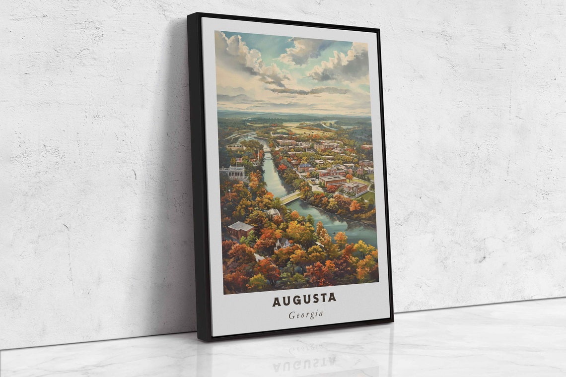 Augusta Georgia Autumn River Aerial Fall Foliage Town View Poster - Image 2