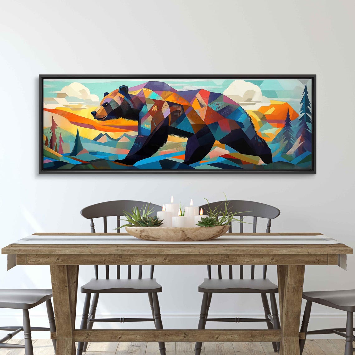 Grizzly Bear In Motion Wall Art Print Cubist Style Surreal Landscape Bold Geometric Shapes - Image 3