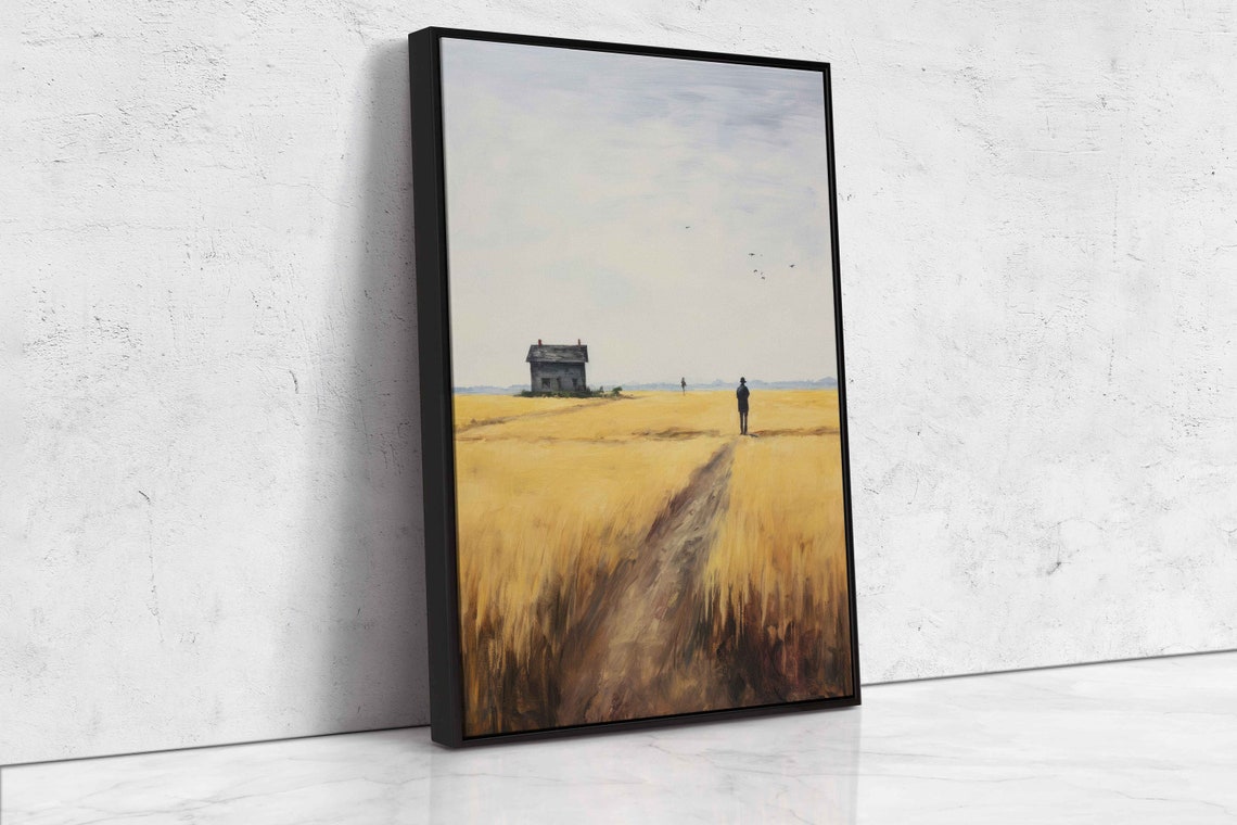 Home On A Wheat Field Rustic Wall Art Framed Print Impressionist Art Countryside Painting Reproduction Print - Image 4
