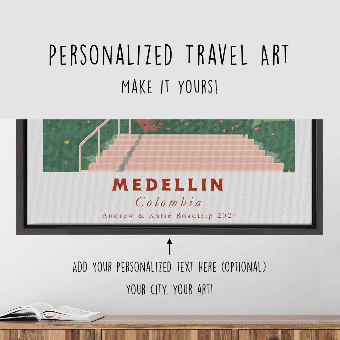 Medellin Colombia Hillside Stairs Skyline Sunset Travel Poster - Image 4