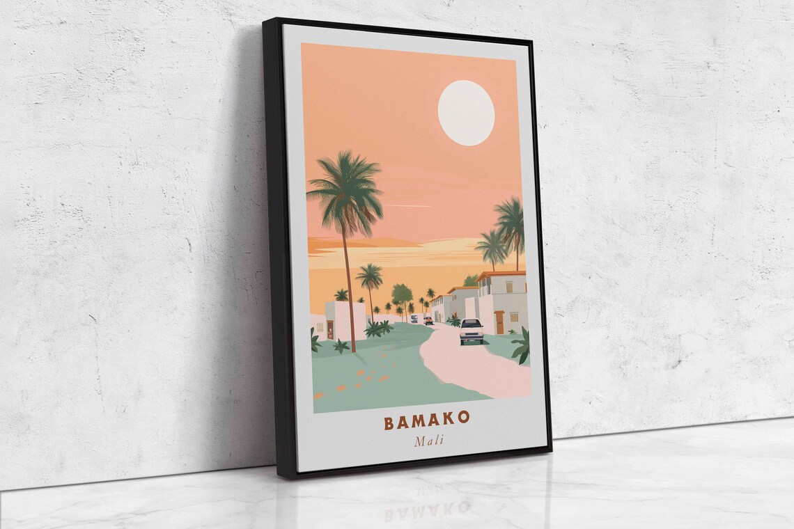 Bamako Mali Palm Street Warm Sunset Village Scene Travel Poster - Image 2