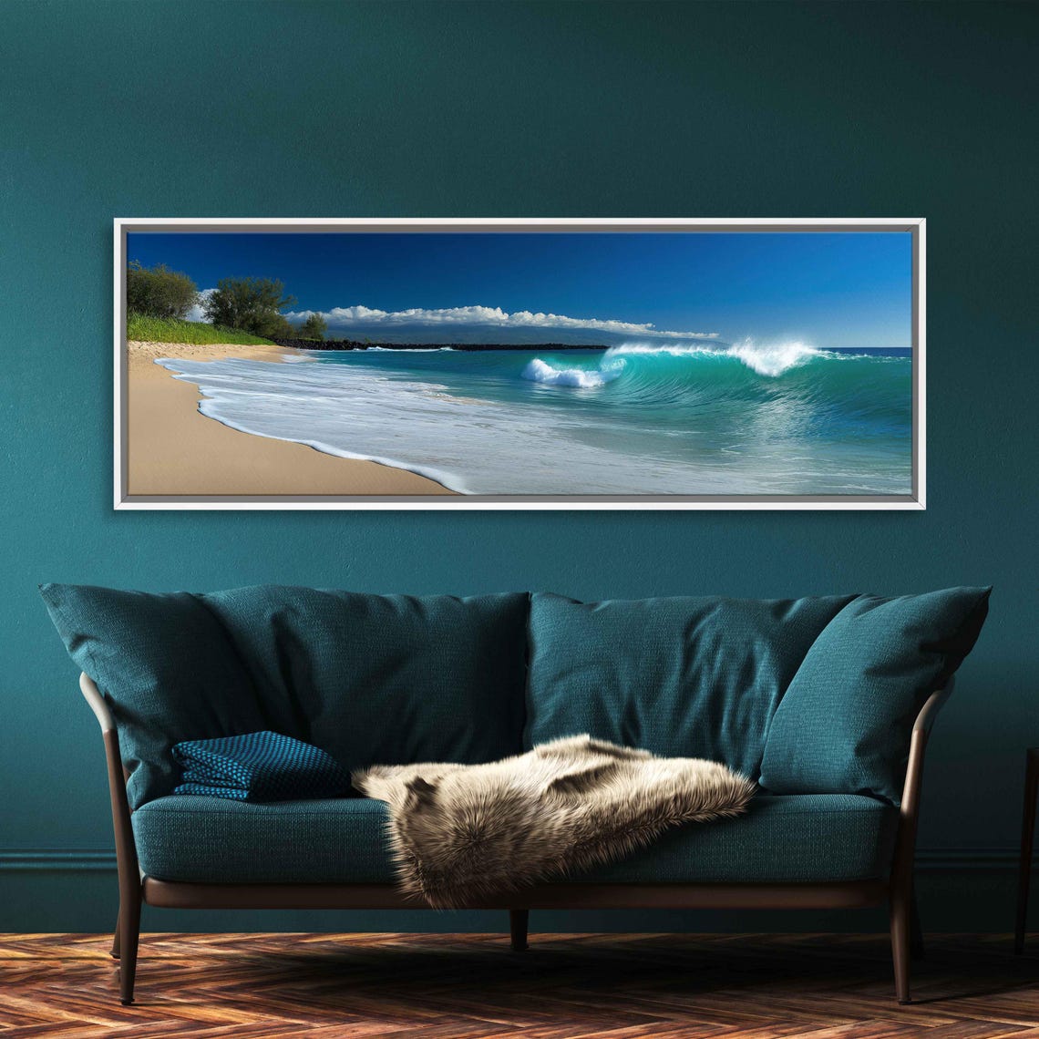 Ocean Surf Waves Crashing Onto Sandy Beach Wall Art Print Tropical Island Gift For Surfer Blue Water Ready To Hang - Image 3