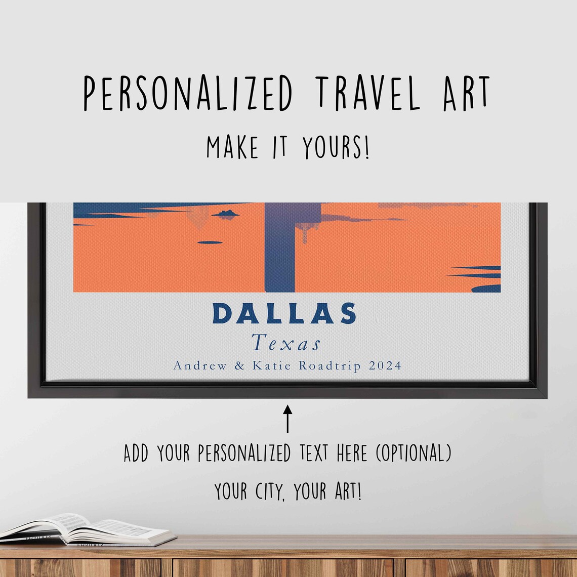 Dallas Texas Skyline Big Sun Sunset Over River Vintage Travel Poster - Image 4