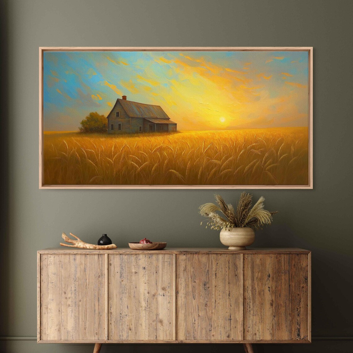Old Farmhouse Golden Wheat Field Sunset Rustic Country Poster - Image 3