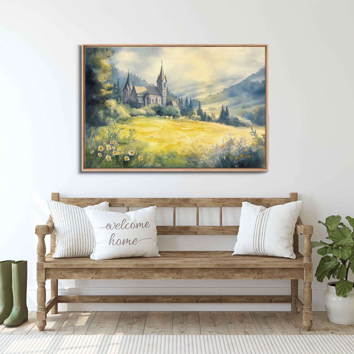 Tranquil Monastery, Watercolor Painting Gothic Architecture