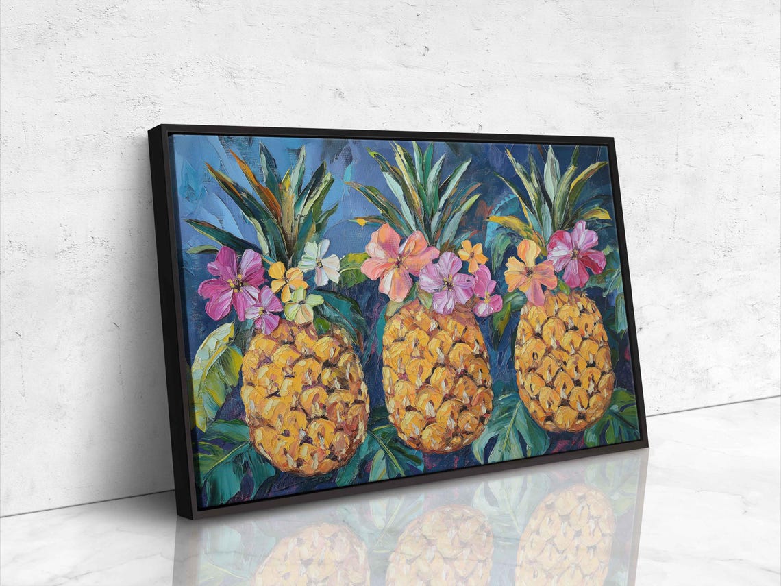 Tropical Pineapples Hibiscus Flowers Colorful Kitchen Art Poster - Image 4
