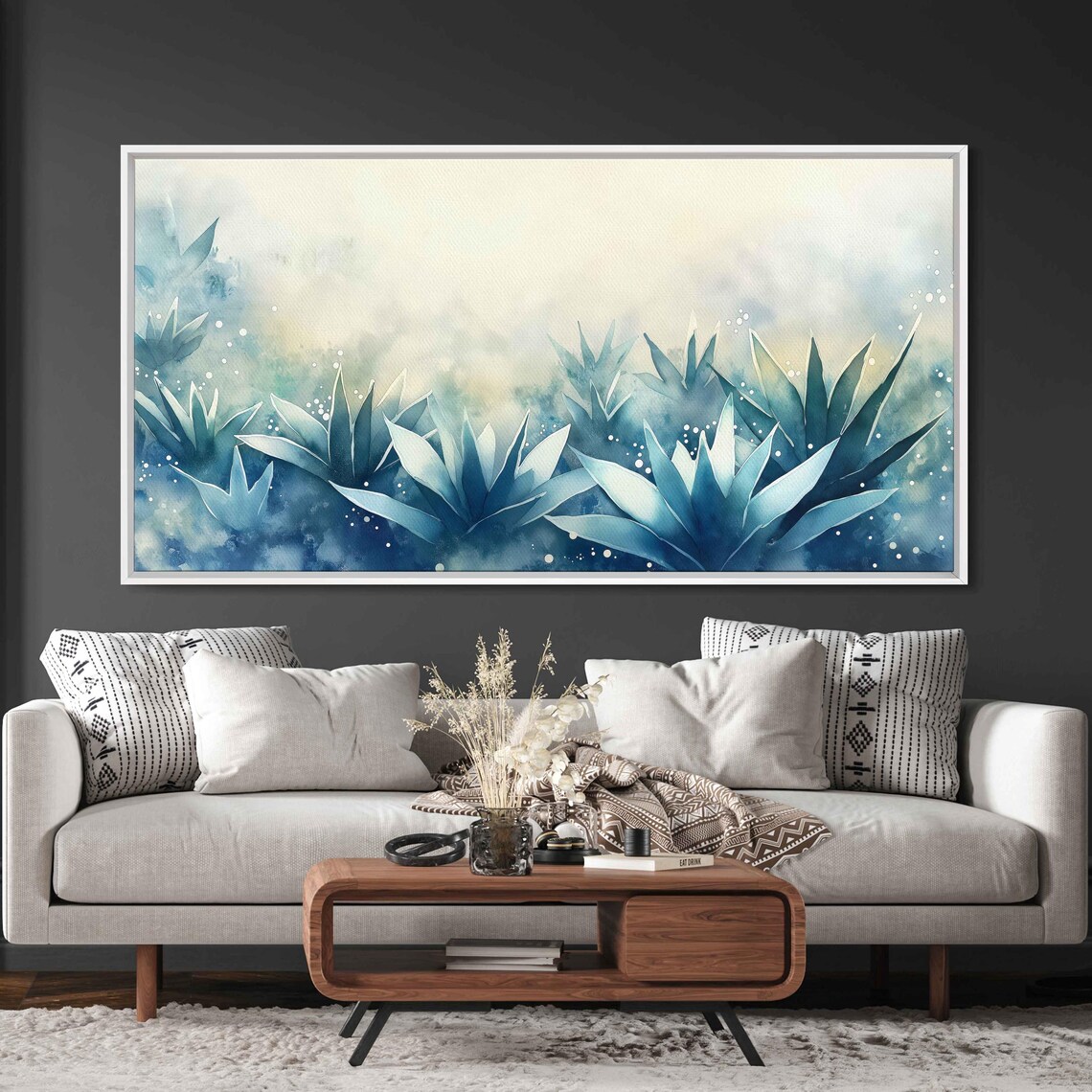 Agave Watercolor Soft Pastel Blue White Botanical Serene Plants Poster