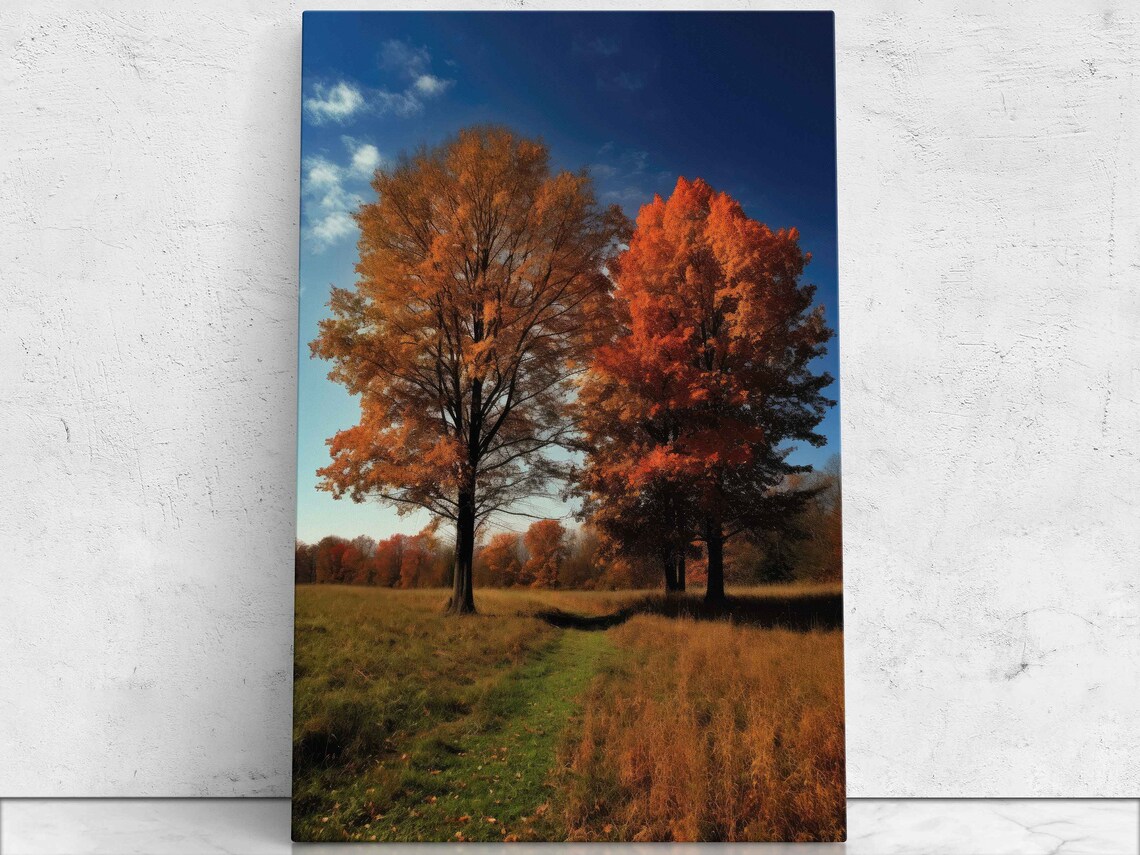 Autumn Maple Trees Colorful Fall Foliage Meadow Golden Season Poster