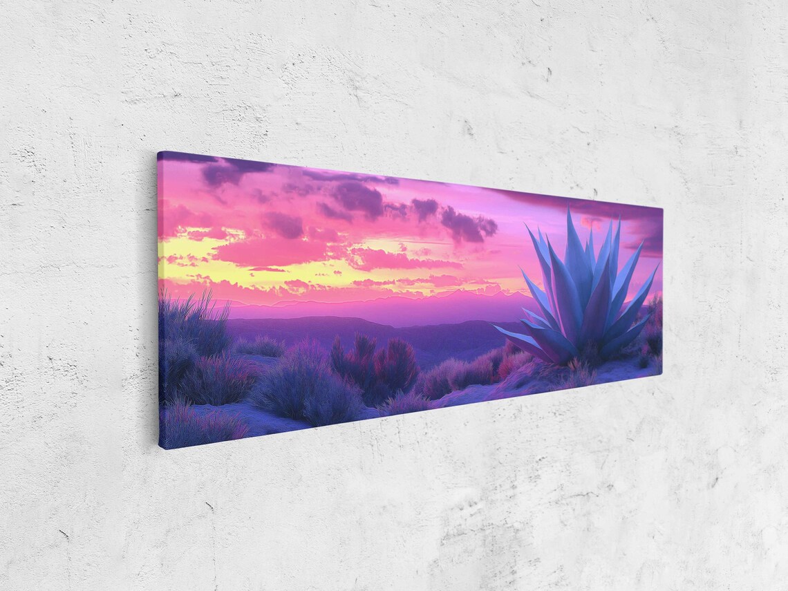 Agave Plant at Dusk Beneath Vibrant Pink Purple Desert Sky Poster - Image 4