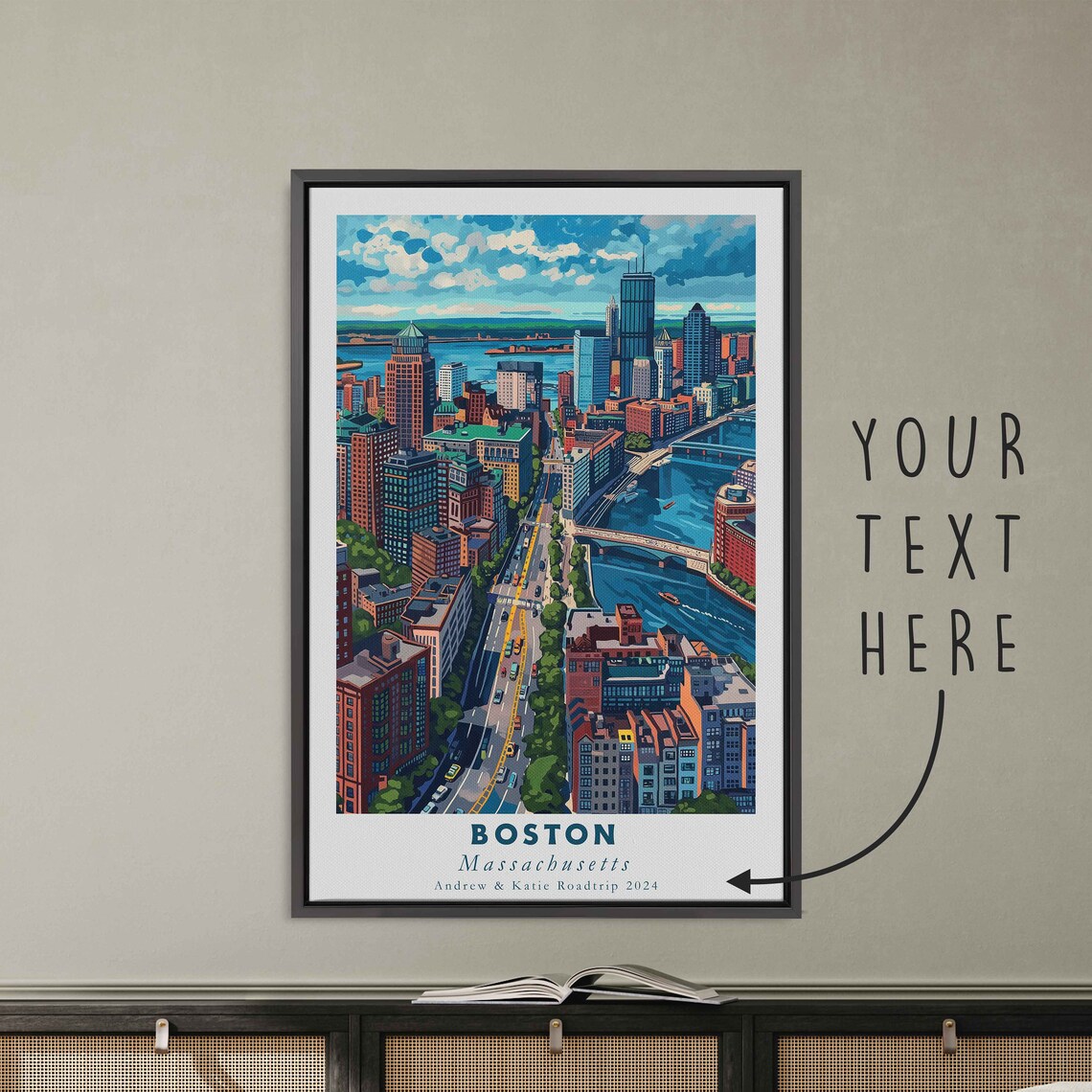 Boston Massachusetts Aerial Harbor Skyline Daytime River View Poster - Image 3