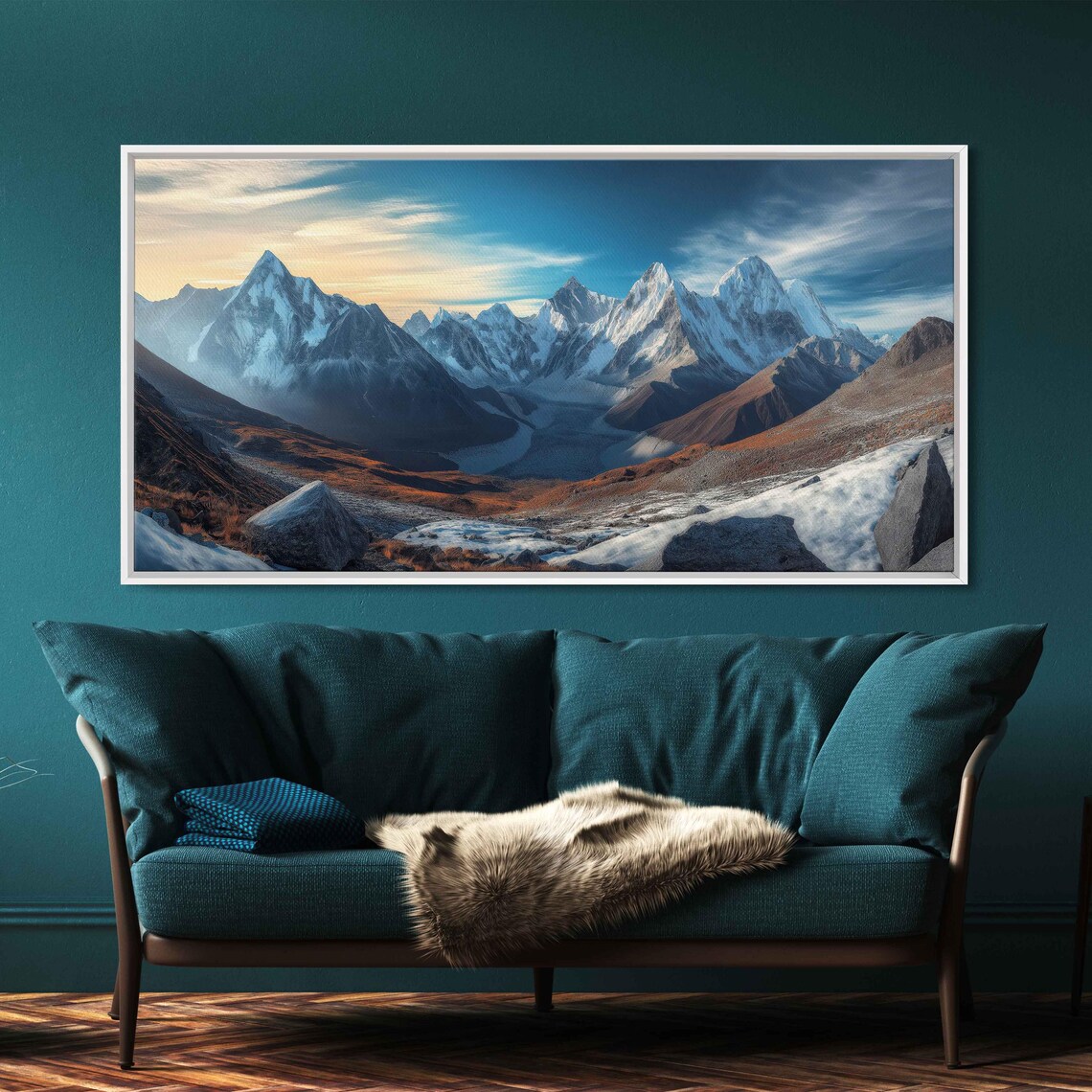 Himalayan Mountain Range Wall Art Print Panoramic Acrylic Landscape Snowy Peaks Golden Sunlight