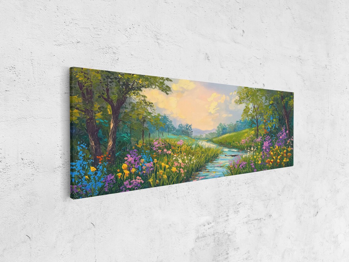 Colorful Wildflowers Lining A Stream At Golden Sunset Poster - Image 4