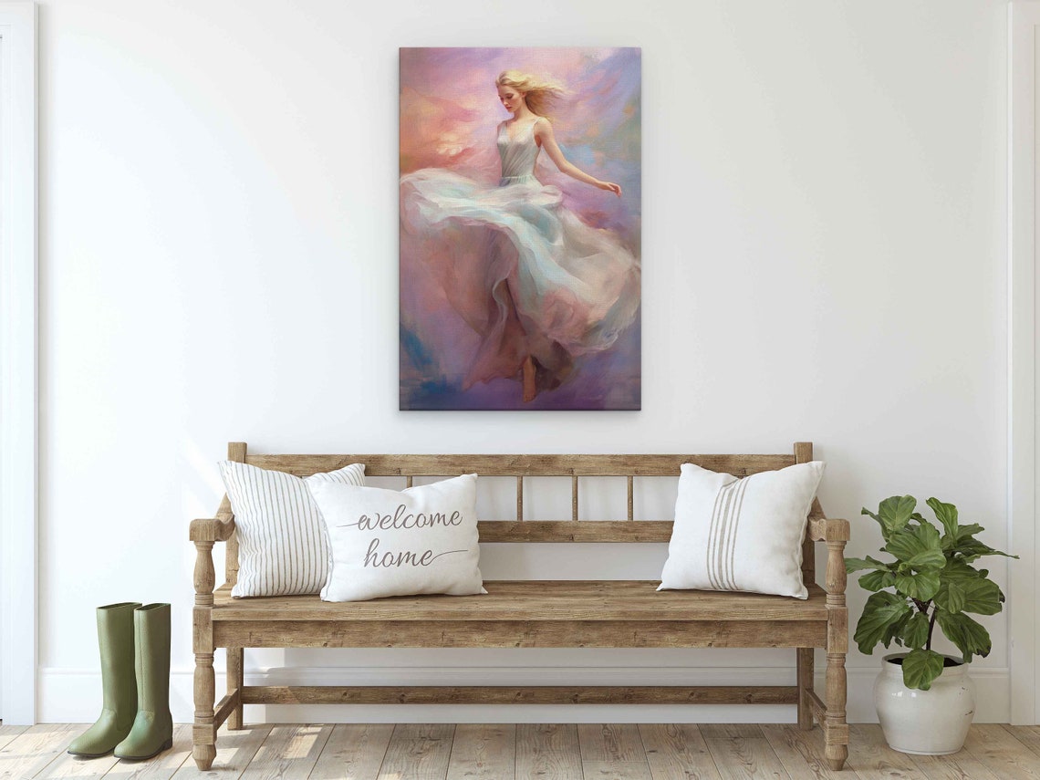 Abstract Dancer In White Dress Painting Framed Print Ready To Hang - Image 2