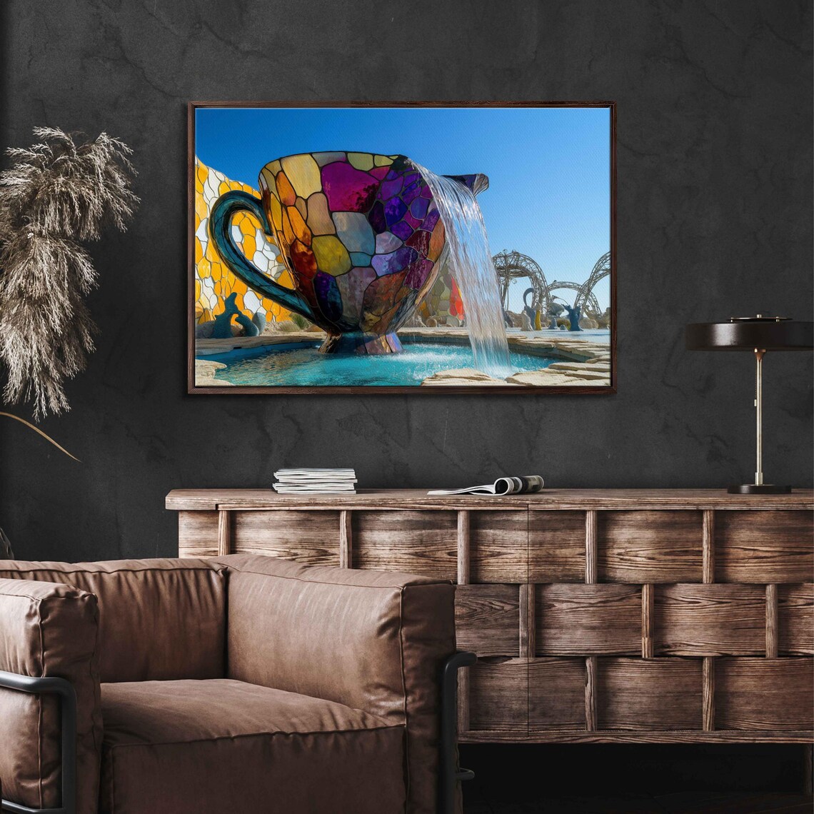 Oversized Teacup Pouring Rainbow Waterfall Art Print
