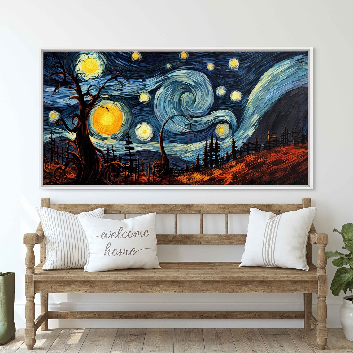 Van Gogh Inspired Starry Night Swirling Sky Twisted Trees Landscape Poster - Image 3