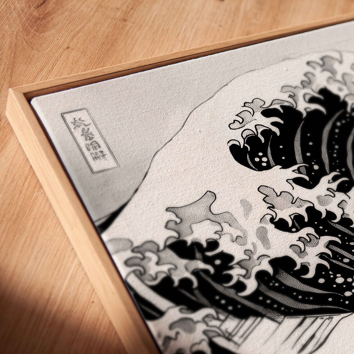 Great Wave Kanagawa Hokusai Ink Wash Style White Japanese Poster - Image 2