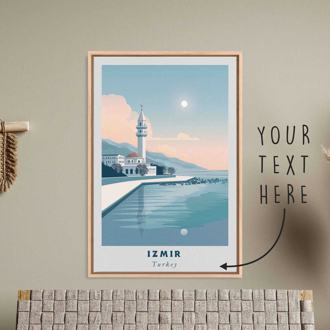 Izmir Turkey Seaside Mosque Promenade Calm Morning Travel Poster