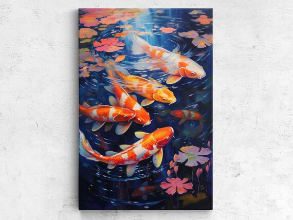 Koi Fish Pond Wall Art Painting Print Framed Ready To Hang