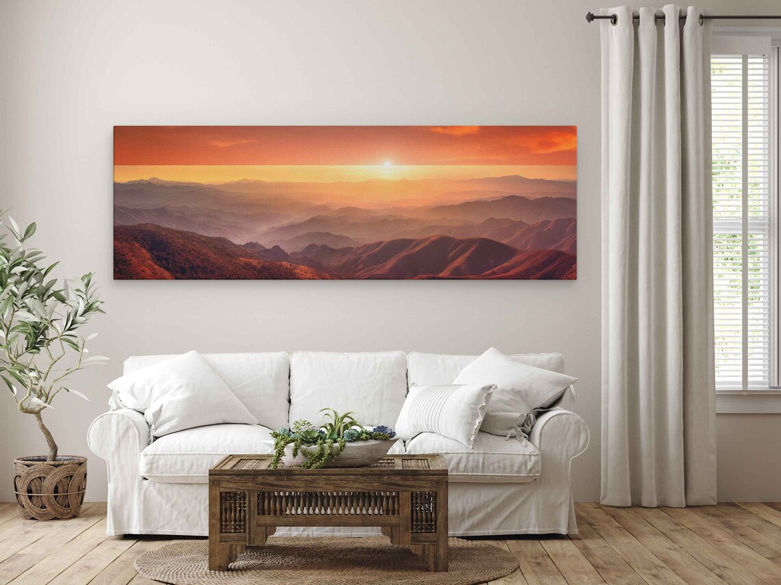 Panoramic Beautiful Sunset Over Mountain Landscape Print On Framed Option Ready To Hang - Image 4