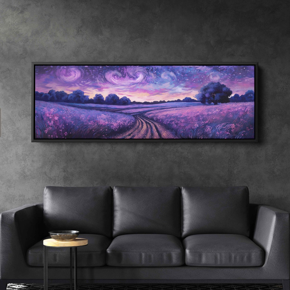 Starry Night Sky Lavender Field Panoramic Painting Reproduction Print Ready To Hang - Image 3