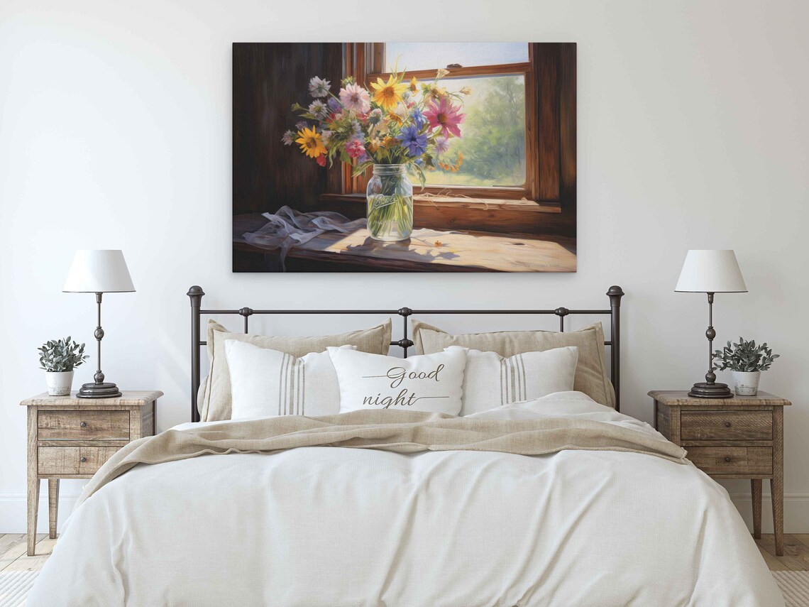 Flowers In Mason Jar Rustic Botanical Art Print - Image 3
