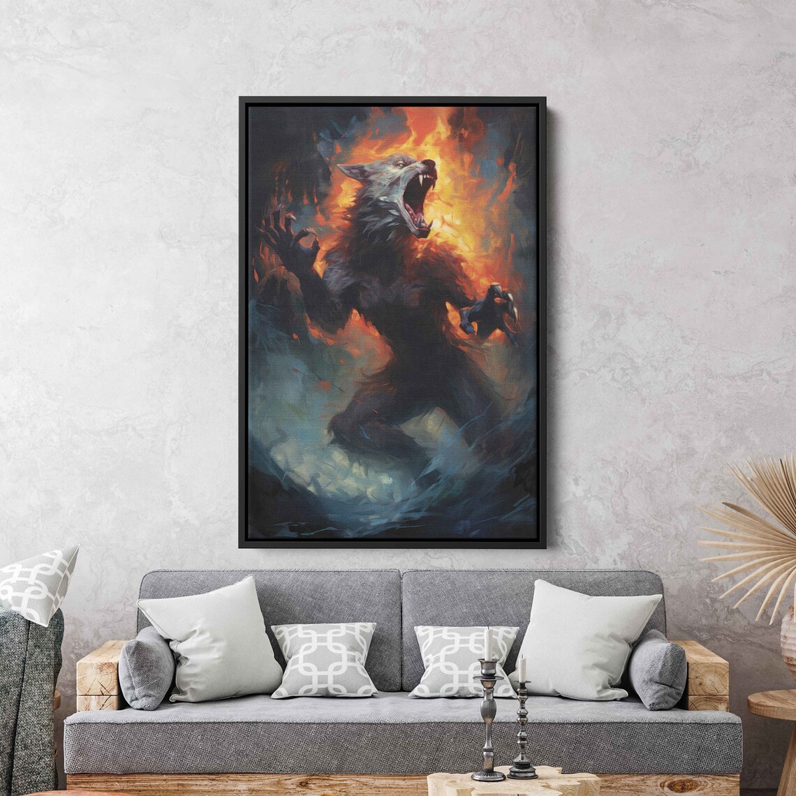Fiery Werewolf Roaring Amid Flames Horror Fantasy Acrylic Art Print