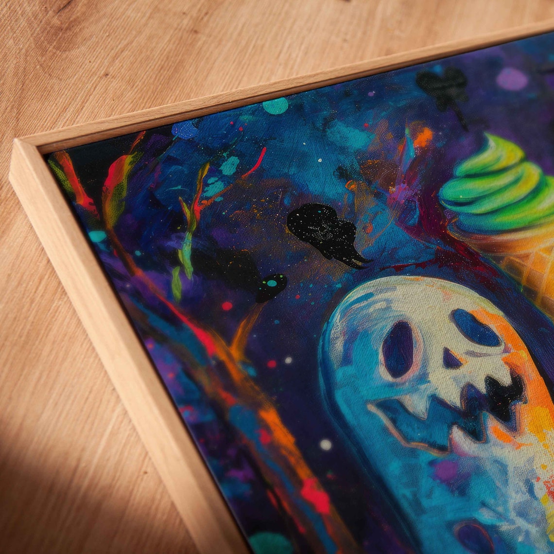 Psychedelic Neon Ghosts With Ice Cream Cones Halloween Poster - Image 2