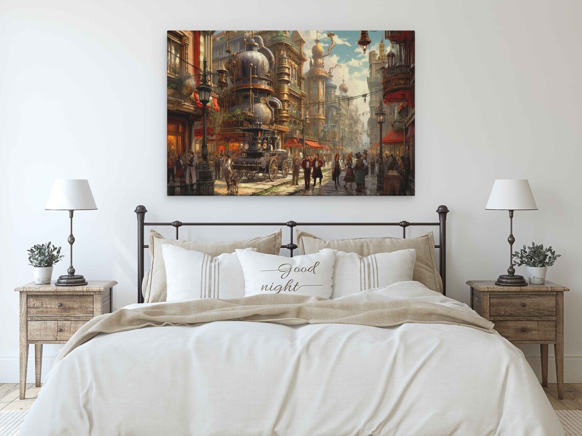 Steampunk City Streets, Vintage Cityscape Art Print - Image 3