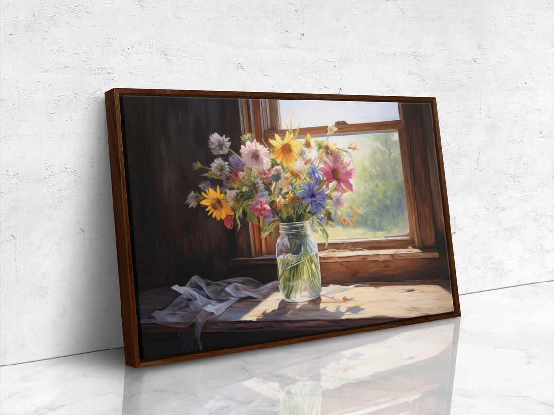Flowers In Mason Jar Rustic Botanical Art Print - Image 4
