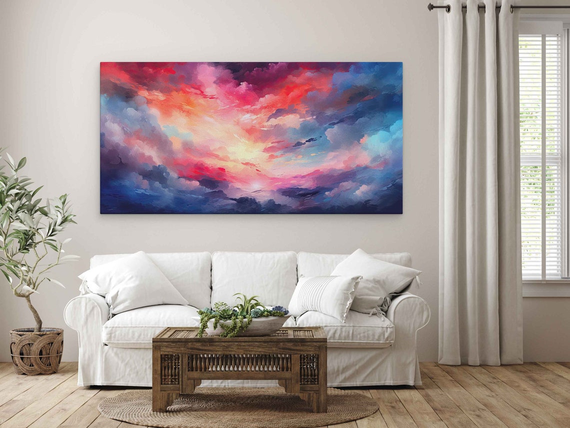 Amazing Colorful Clouds Abstract Painting Bright Vibrant Colored Clouds Print On Ready To Hang - Image 3