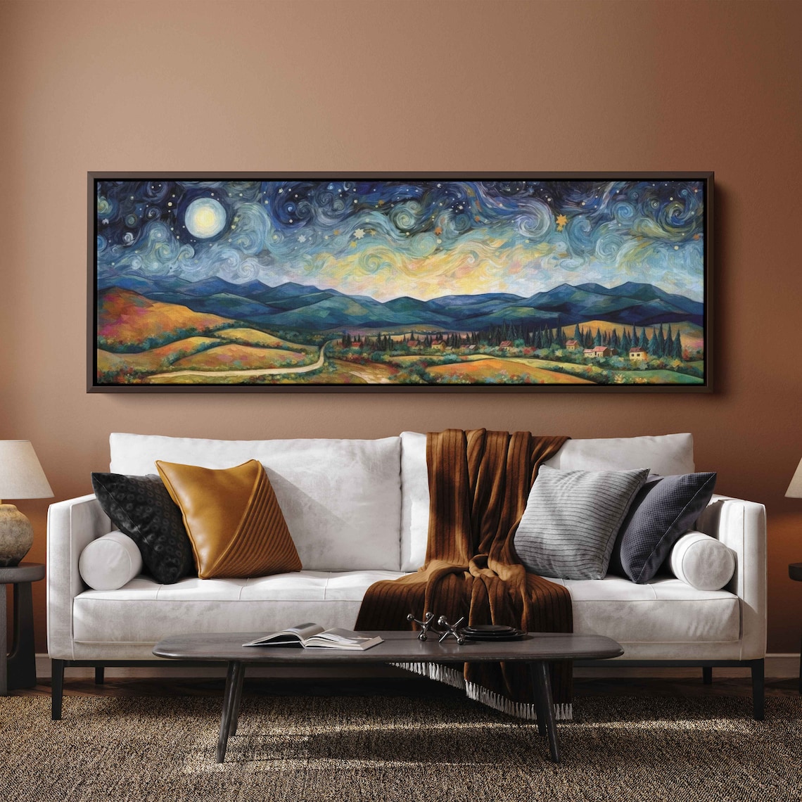 Starry Night Landscape Panoramic Art Print, Van Gogh-Inspired - Image 3